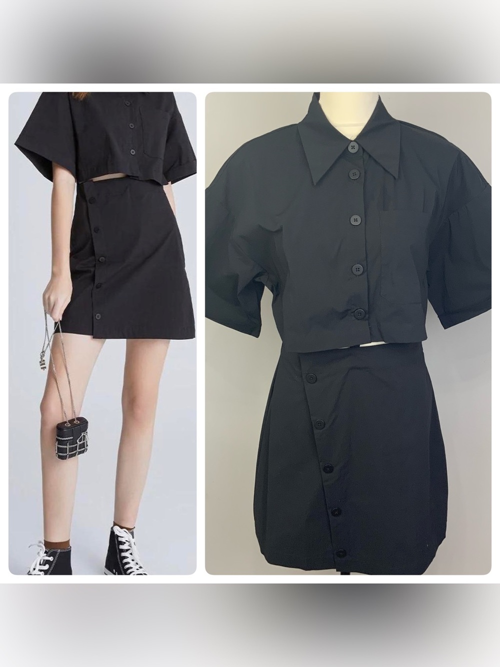 NWOT Urban Revivo Sz 8 Black Asymmetric Button Cut Out Collared Shirt Dress